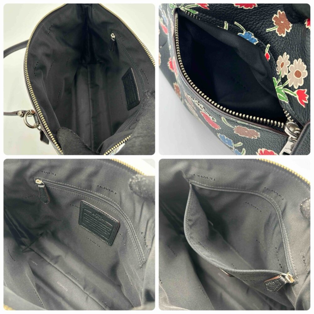 Coach Prairie Satchel Daisy Floral Zipper Leather Handbag Bag Purse Black NEW - Picture 6 of 7